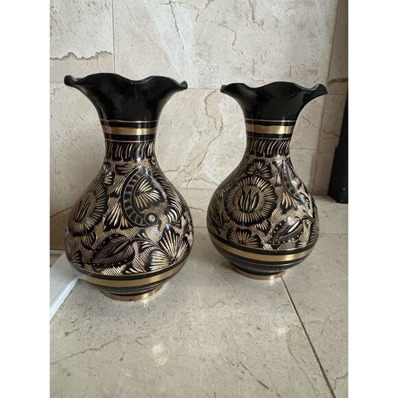 Pair of Vintage Bidiware Bud Vases, India - Perfect Christmas Party Hostess Gift - Picture 4 of 5